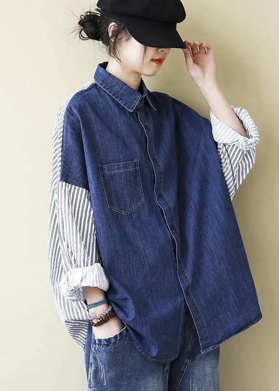 Organic Patchwork Shirts Denim Blue Tops