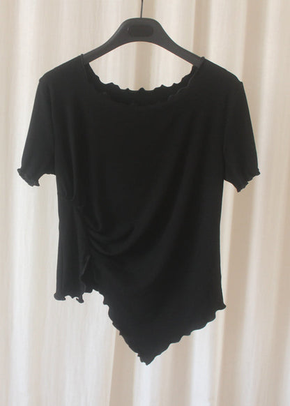 Grey Asymmetrical Wrinkled Short Sleeve