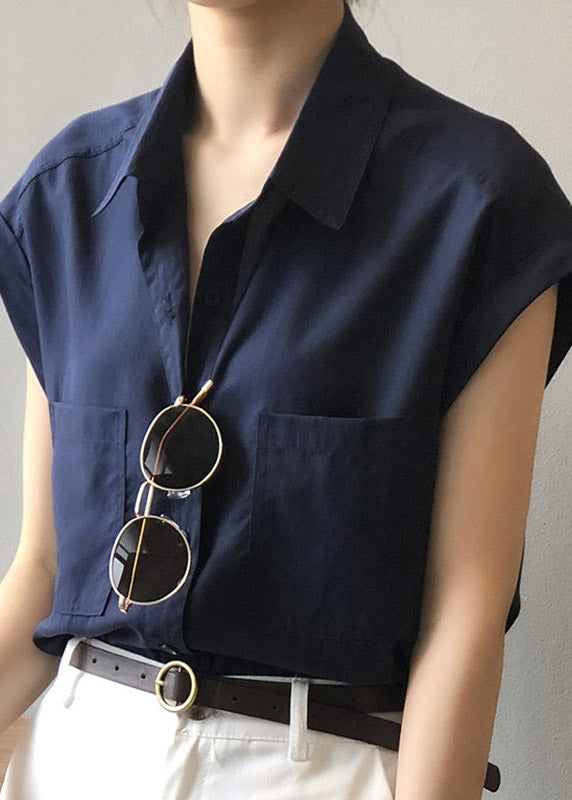 Navy Peter Pan Collar Shirts Summer