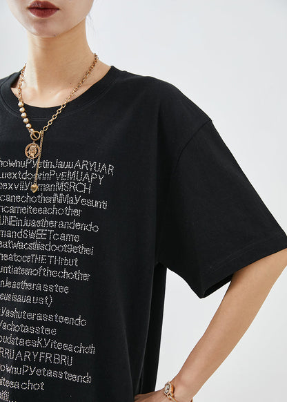 Black Oversized Letter Print Cotton Tanks Summer