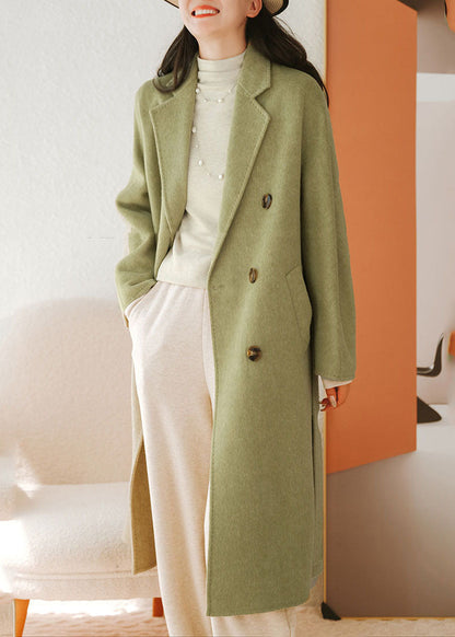 Green Peter Pan Collar Sashes Woolen Coat Fall
