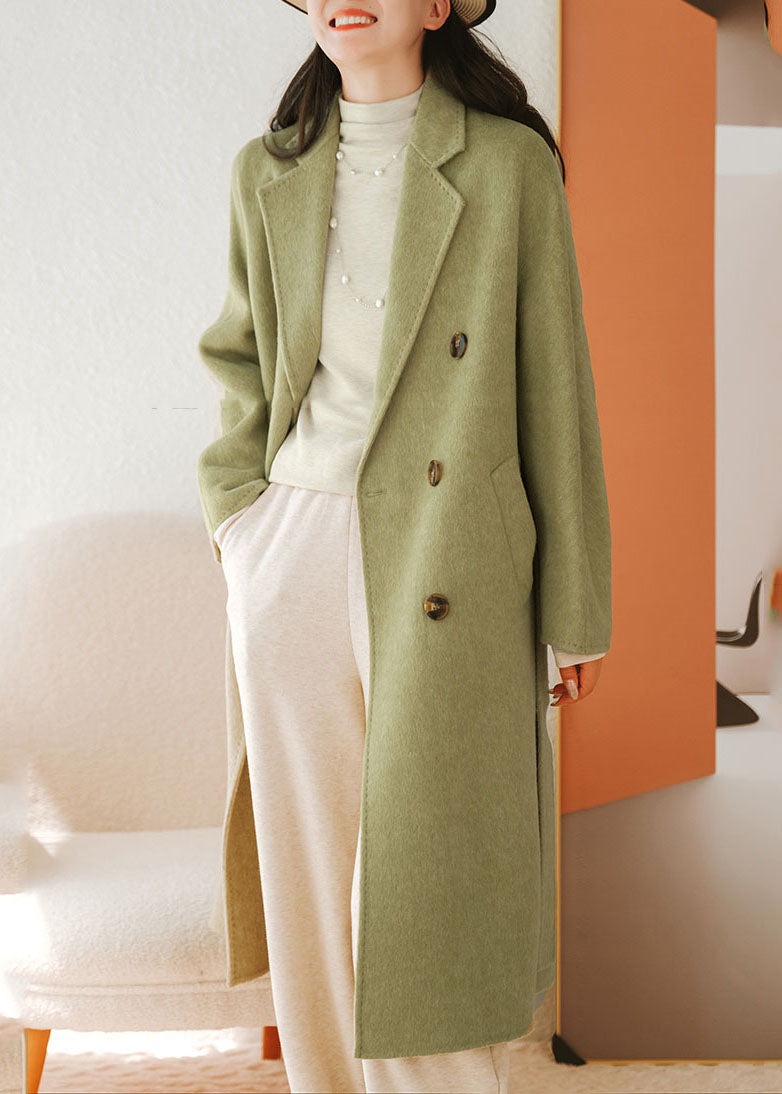 Green Peter Pan Collar Sashes Woolen Coat Fall