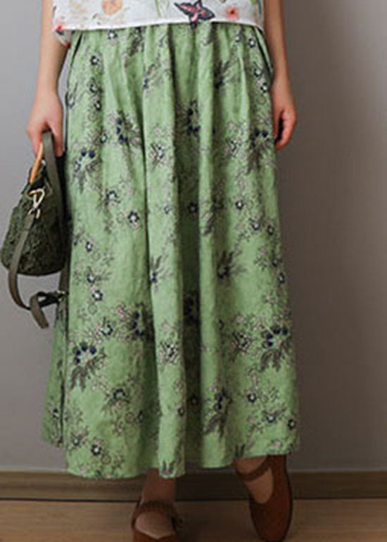 Organic Green Elastic Waist Print Cotton Skirts Spring