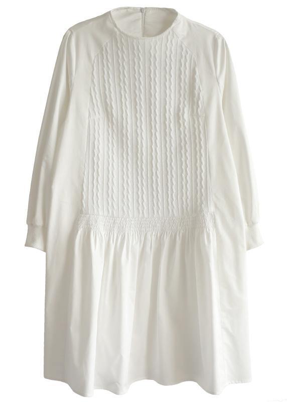 Handmade White Zippered Cotton Dress O Neck Vacation Dresses