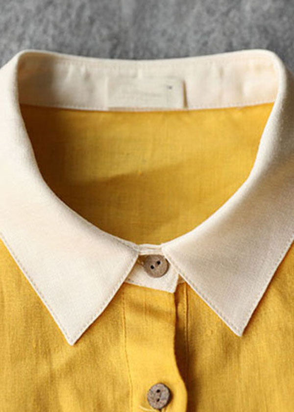 Stylish Colorblock Button Peter Pan Collar Patchwork Multi Cotton a Line Dress Short Sleeve