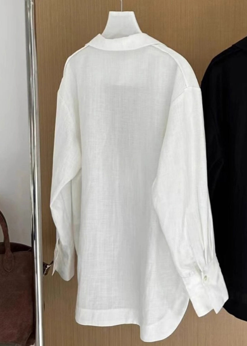 White V Neck Cotton Blouses Fall