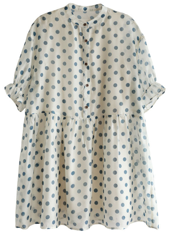 Beige O-neck Dot Print Chiffon Maxi Dresses Half Sleeve