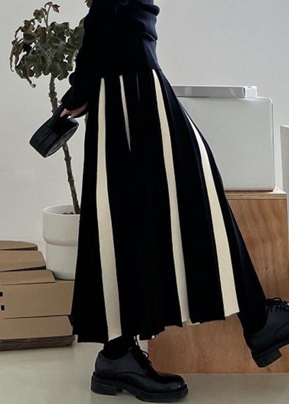 White Patchwork High Waist Knit a Line Skirts Fall