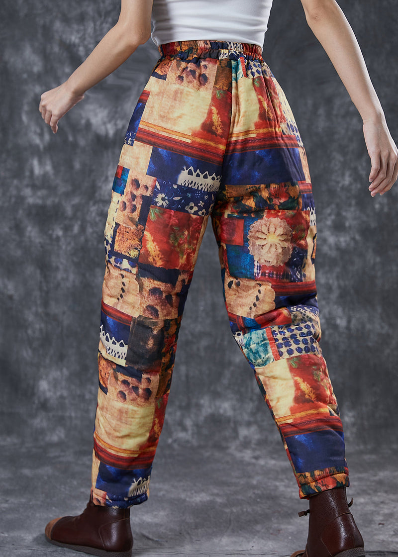 Unique Khaki Print Pockets Fine Cotton Filled Pants Winter