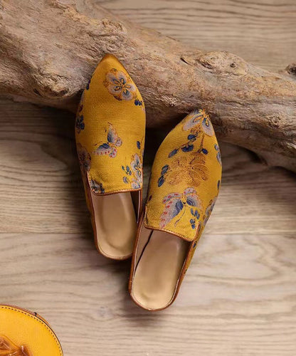 Chunky Yellow Sheepskin Pointed Toe Slide Sandals