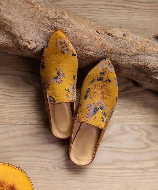 Chunky Yellow Sheepskin Pointed Toe Slide Sandals