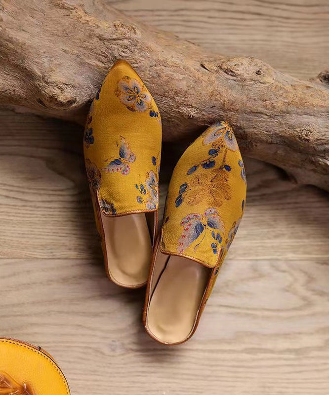 Chunky Yellow Sheepskin Pointed Toe Slide Sandals