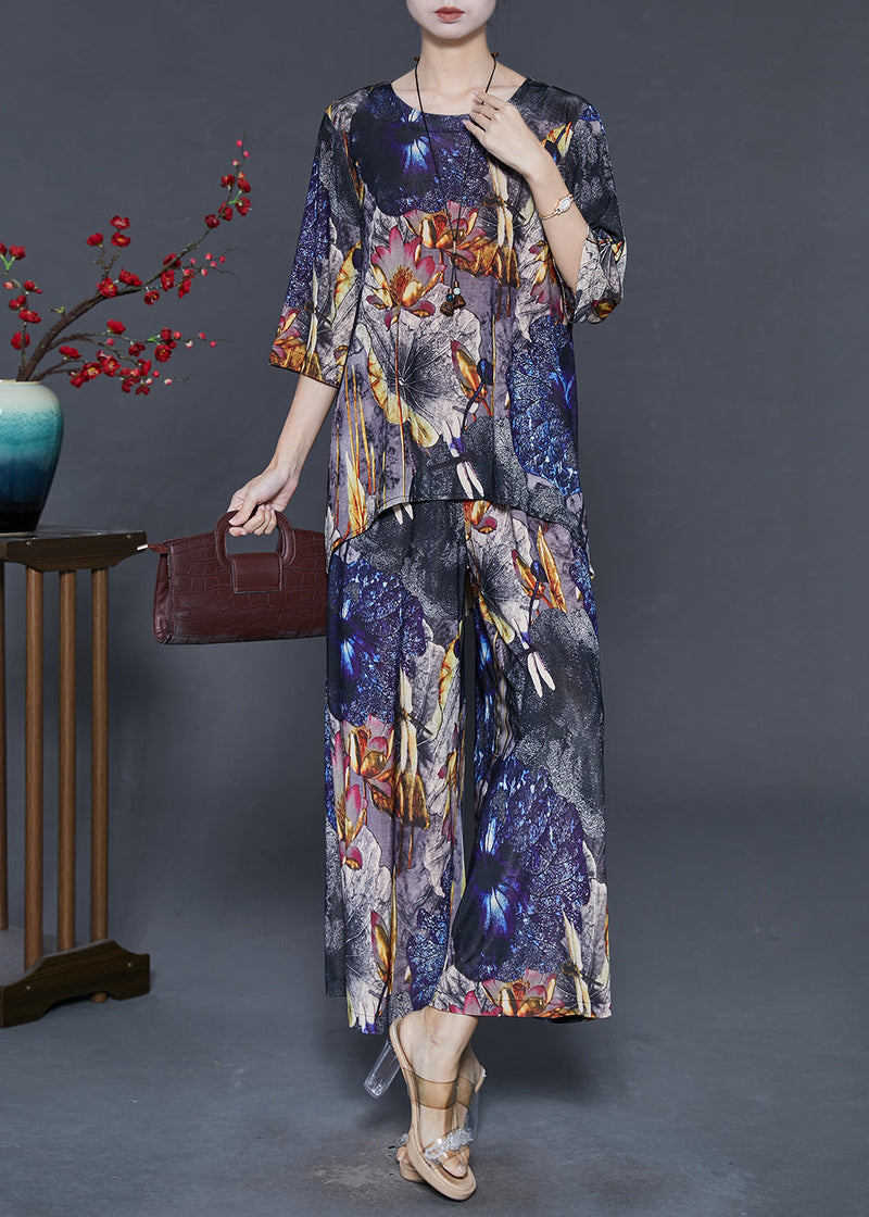 Black Oversized Print Chiffon Two Pieces Set Summer