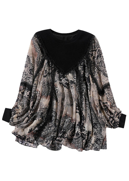 Loose Apricot Retro Jacquard Patchwork Tops Spring