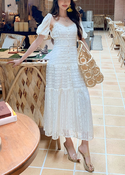 Stylish White V Neck High Waist Lace Two-piece Set Summer