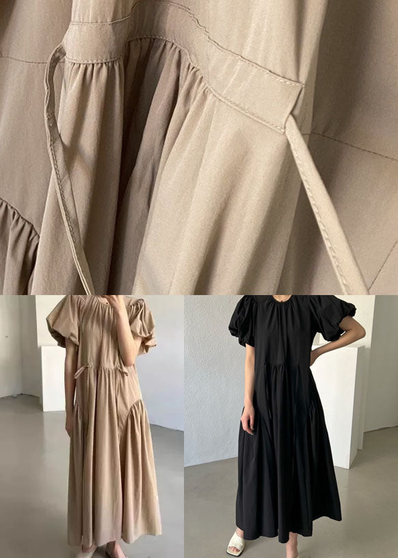 Black O Neck Patchwork Cotton Maxi Dresses Summer