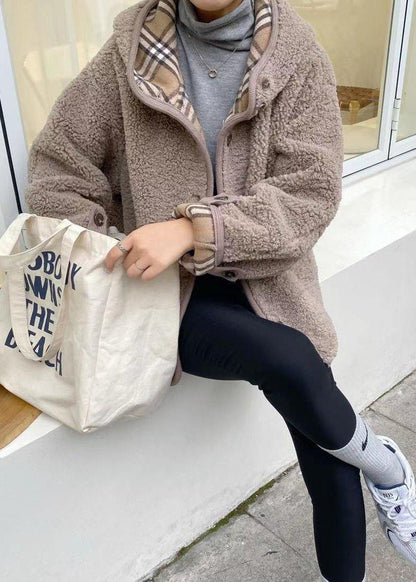 Light Chocolate Outwear Coat Hooded Pockets Outwears