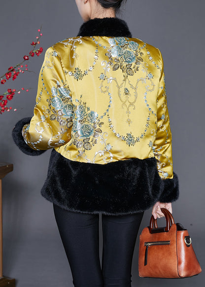 Yellow Tasseled Patchwork Faux Fur Jacket Winter