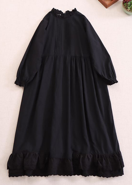 Beige Ruffled Cotton Dresses Long Sleeve
