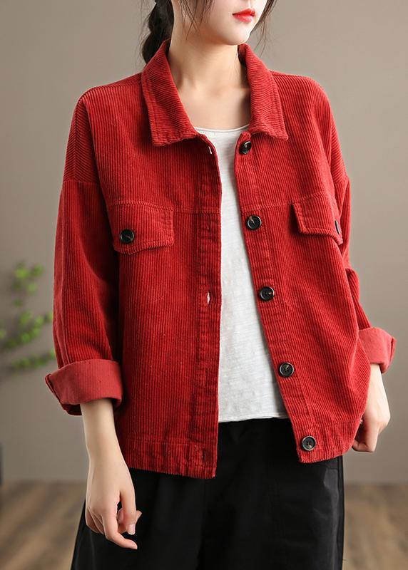 Loose Lapel Button Down Fine Coats Red Short Jackets Fall