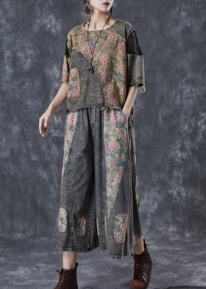 Diy Asymmetrical Patchwork Denim Two Piece Set Clothing Fall