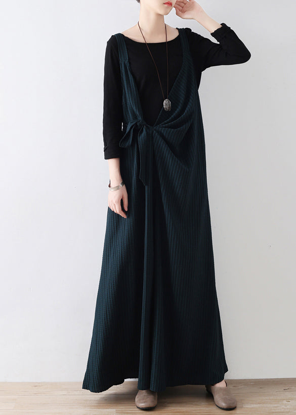 Diy Green Striped Tie Waist Wide Leg Jumpsuits Fall