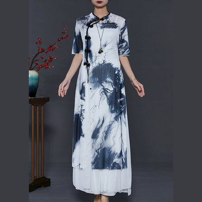 White Tie Dye Silm Fit Silk Oriental Two Piece Set Summer