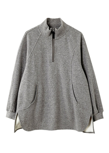Grey Turtleneck Patchwork Fleece Sweatshirt Spring