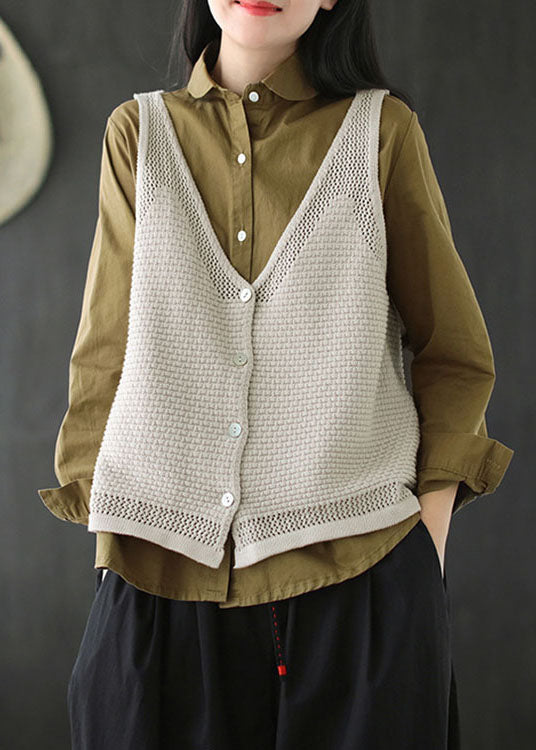 Blue V Neck Button Fall Knit Vest