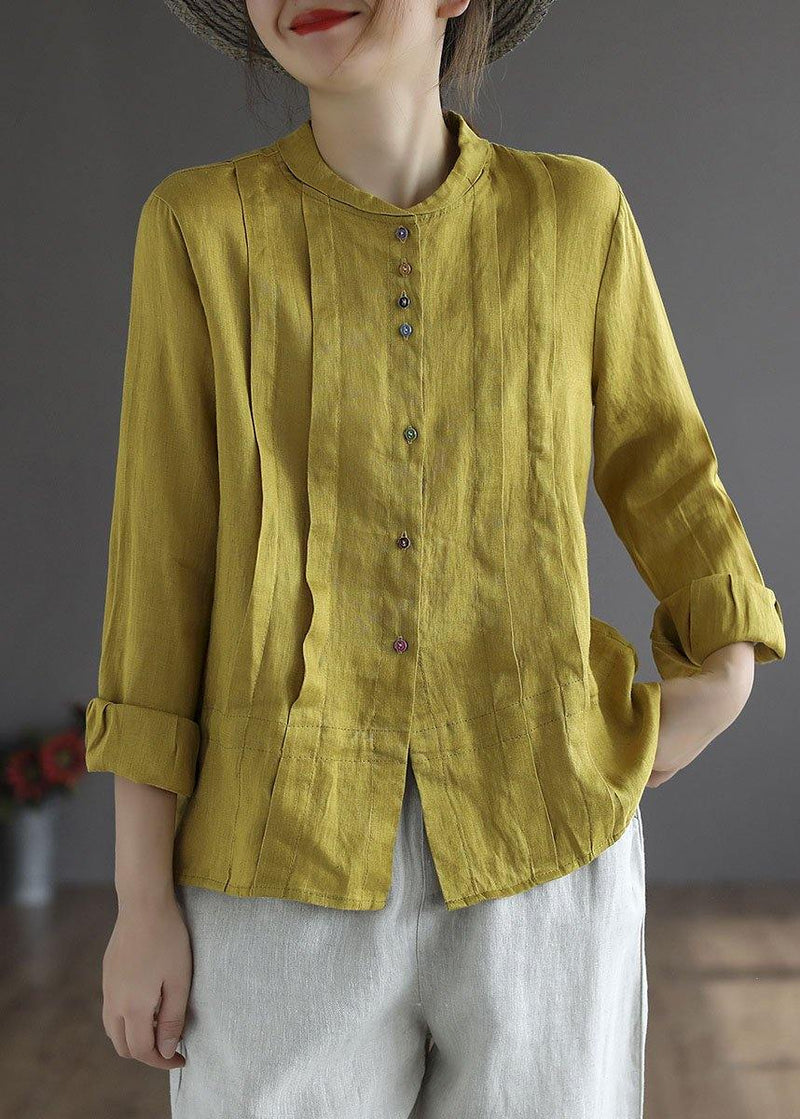 Blue Flower Button Fall Top Long Sleeve Linen
