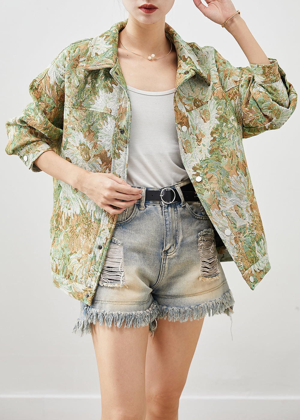 Boutique Green Oversized Painting Denim Coat Fall