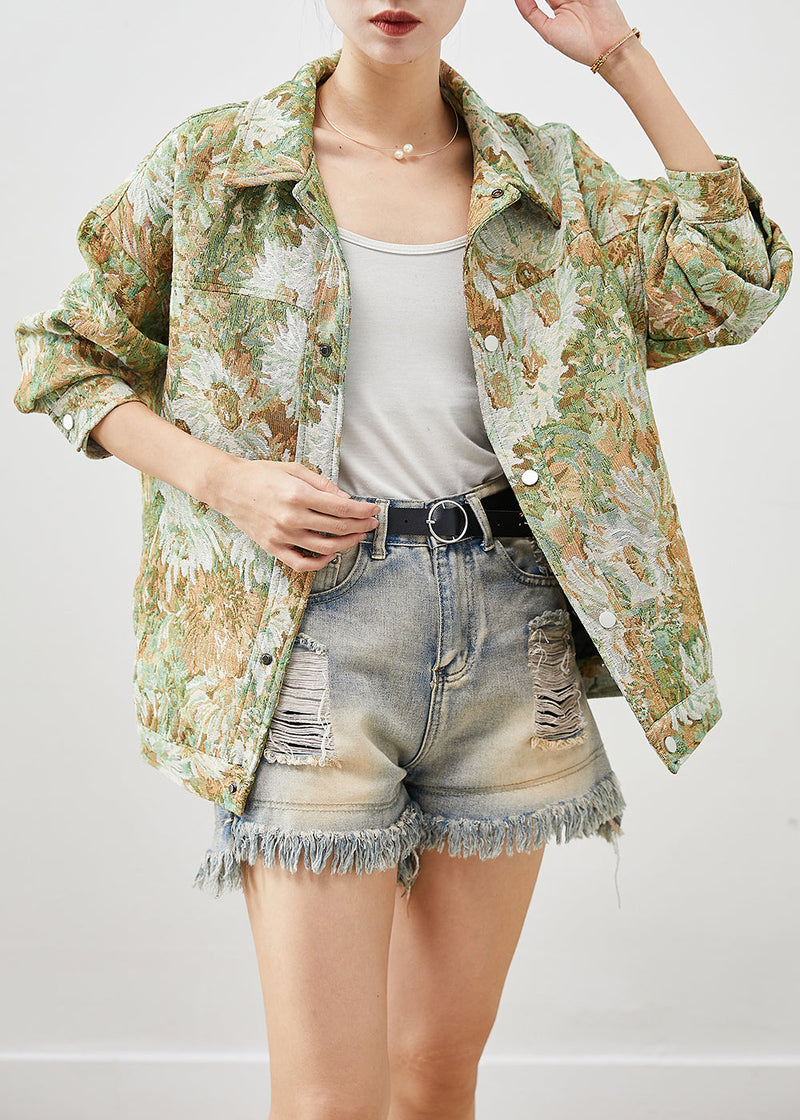 Boutique Green Oversized Painting Denim Coat Fall