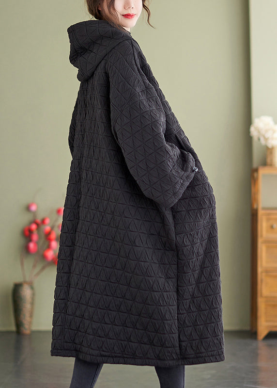 Black Hooded Patchwork Fine Cotton Filled Dresses Winter
