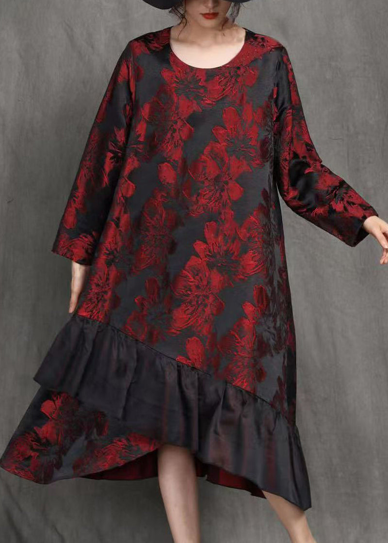 Loose Yellow O-neck Print Patchwork Long Dress Spring