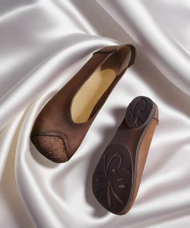 Splicing Flat Feet Shoes Brown Faux Leather