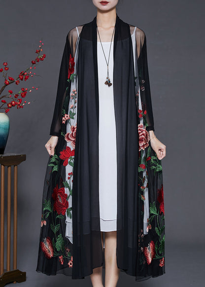 Classy Black Embroidered Tulle Loose Cardigan Summer