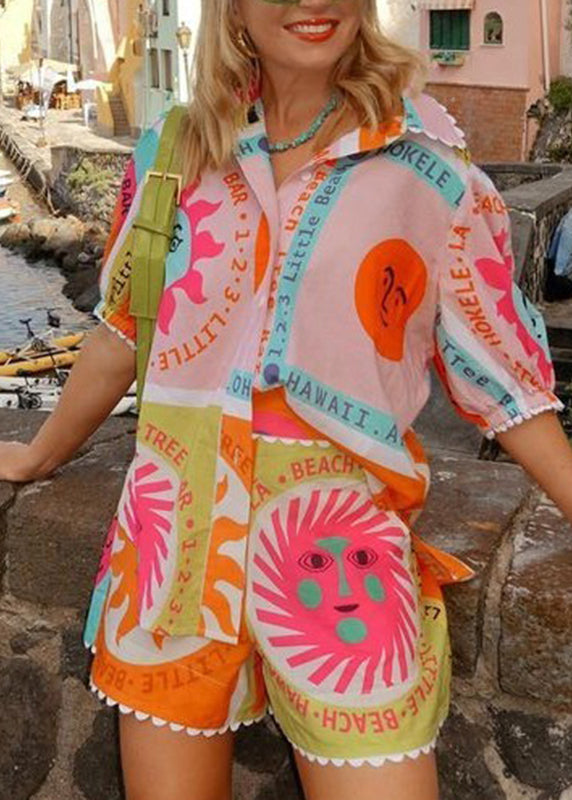 Rainbow Print Shirts and Shorts Two Piece Set Short Sleeve
