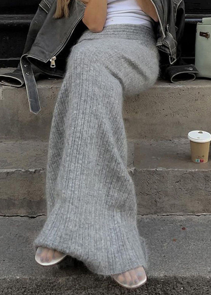 Grey High Waist Knit Wraped Skirt Spring