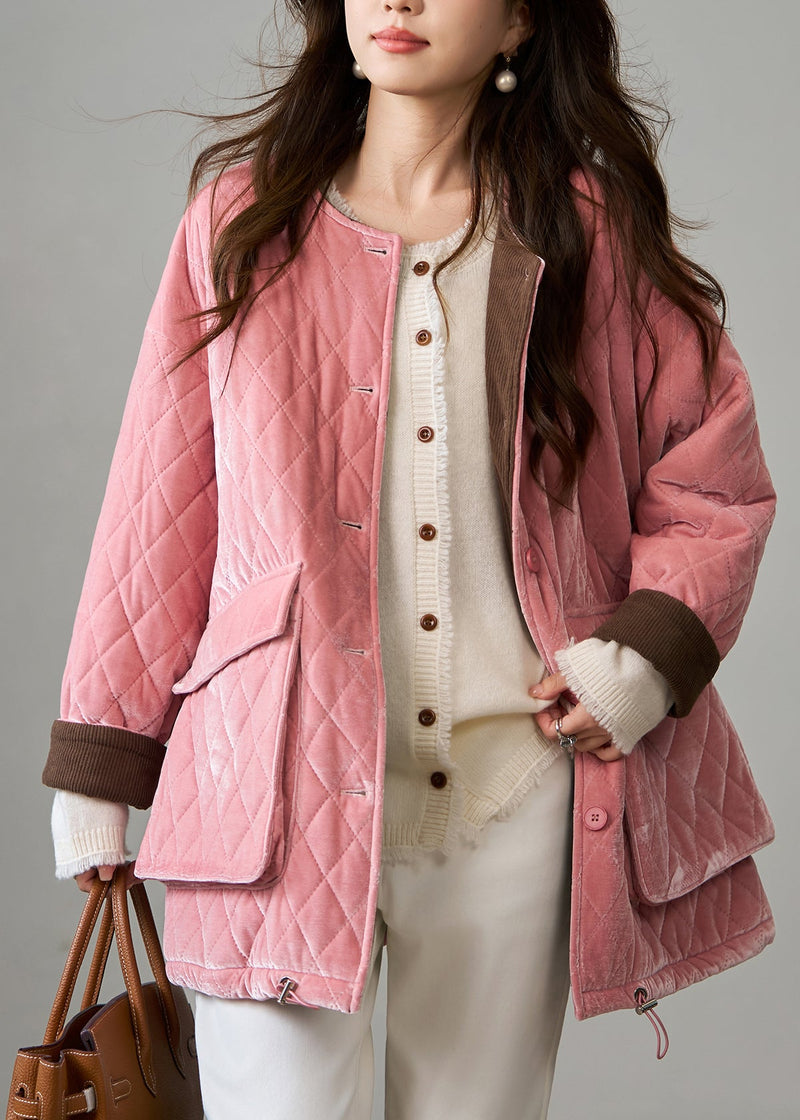 Pink Plaid Fine Cotton Filled Silk Velvet Jackets Winter