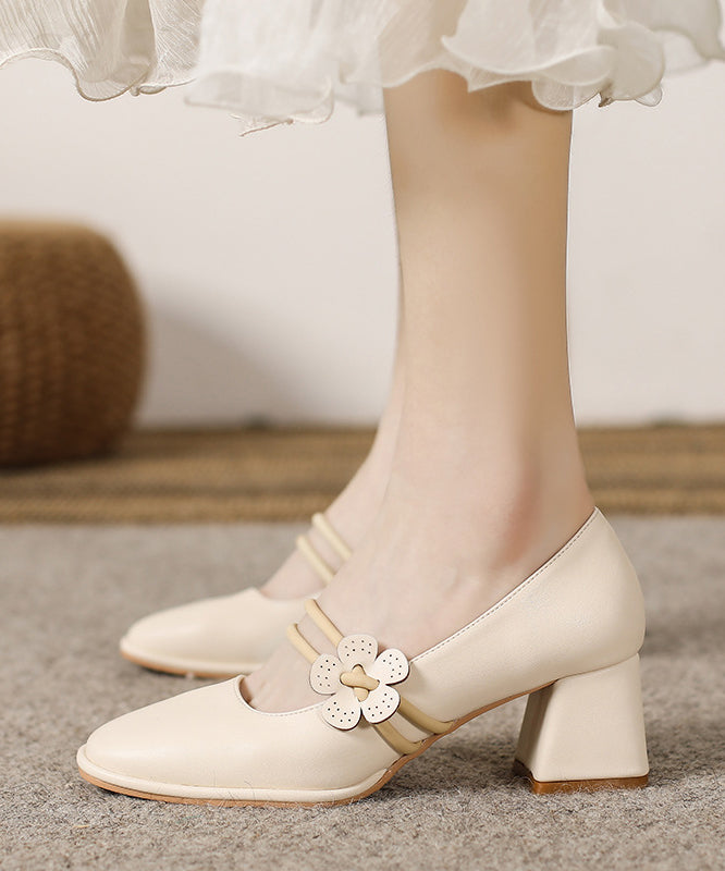 French Apricot One Word Buckle Chunky Heel