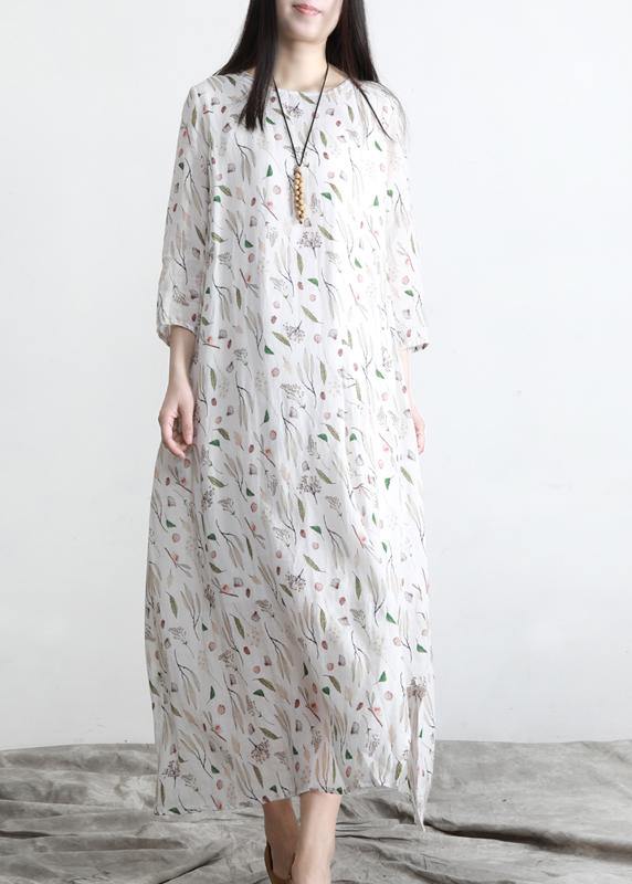 Unique Print Asymmetrical Design Linen Summer Robe Dresses