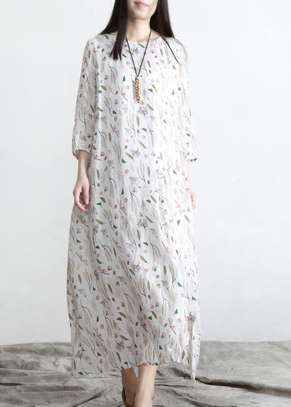 Unique Print Asymmetrical Design Linen Summer Robe Dresses
