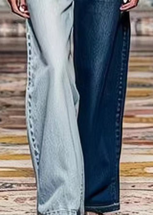 Colorblock Asymmetrical Pockets High Waist Denim Crop Pants Summer