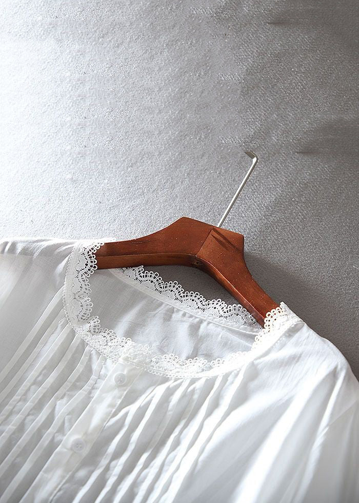 White Button Hollow Out Lace Patchwork Shirt Bracelet Sleeve Summer