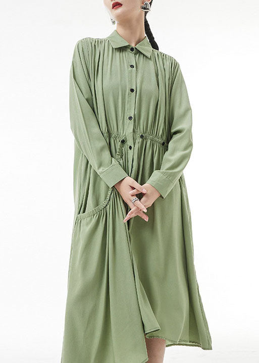 Green Peter Pan Collar Chiffon Shirt Dresses Spring