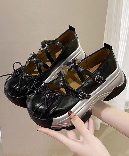 French Platform Shoes With Butterfly Cross Buckle