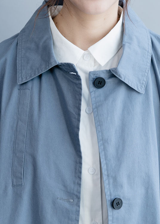 Blue Peter Pan Collar Button Cotton Trench Coats Spring