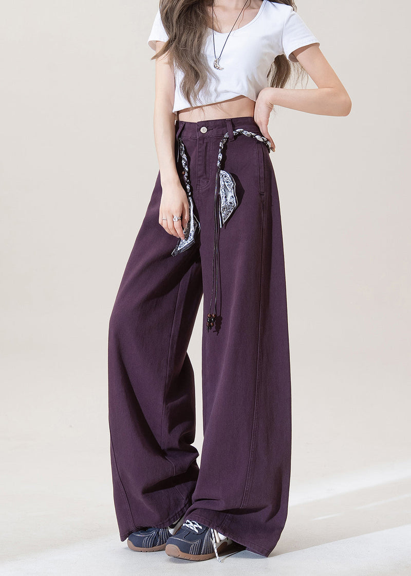Purple Pockets High Waist Denim Pants Fall