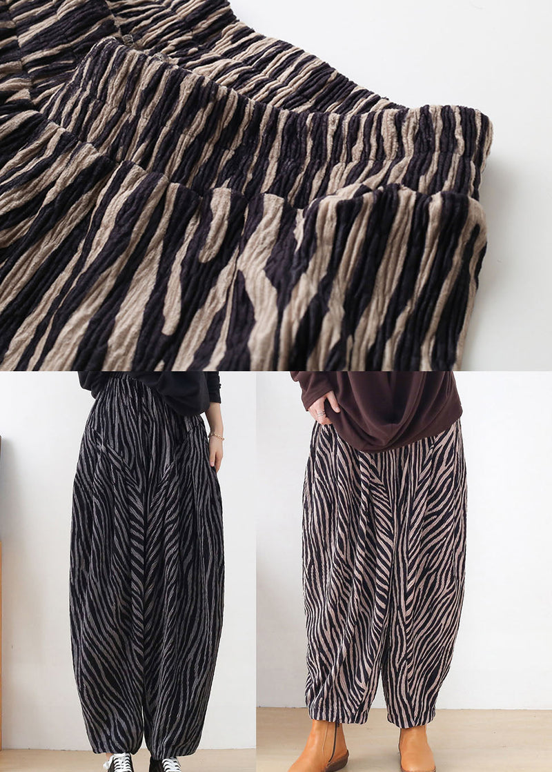 Pink Striped Cotton Wide Leg Pants High Waist Spring