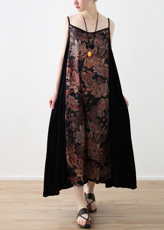Black Patchwork Chiffon Spaghetti Strap Beach Dress Summer